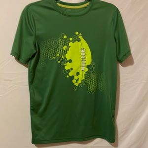 Green T-shirt with front football design.